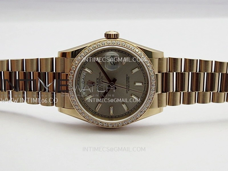Day Date 128345 RG Gain Weight KF 1:1 Silver Dial T Diamond Marker On President Bracelet A2836