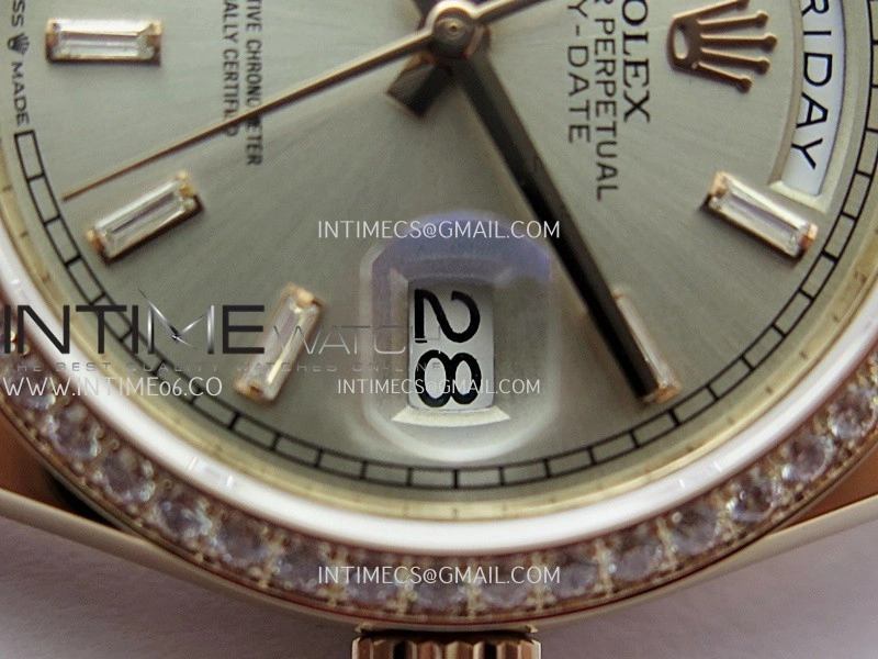 Day Date 128345 RG Gain Weight KF 1:1 Silver Dial T Diamond Marker On President Bracelet A2836