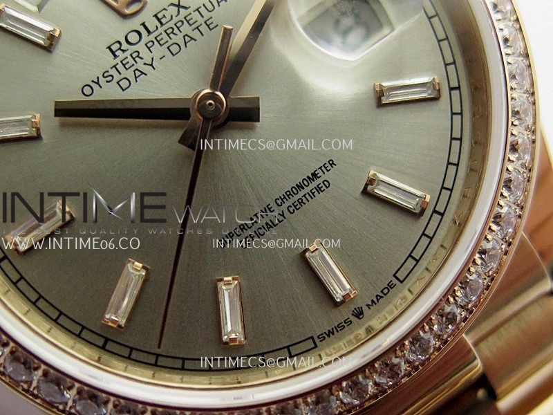 Day Date 128345 RG Gain Weight KF 1:1 Silver Dial T Diamond Marker On President Bracelet A2836