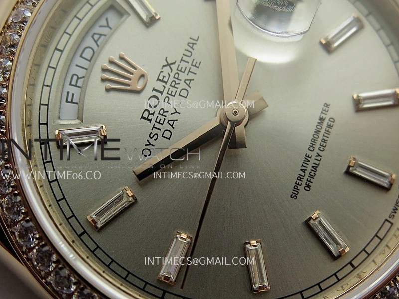 Day Date 128345 RG Gain Weight KF 1:1 Silver Dial T Diamond Marker On President Bracelet A2836
