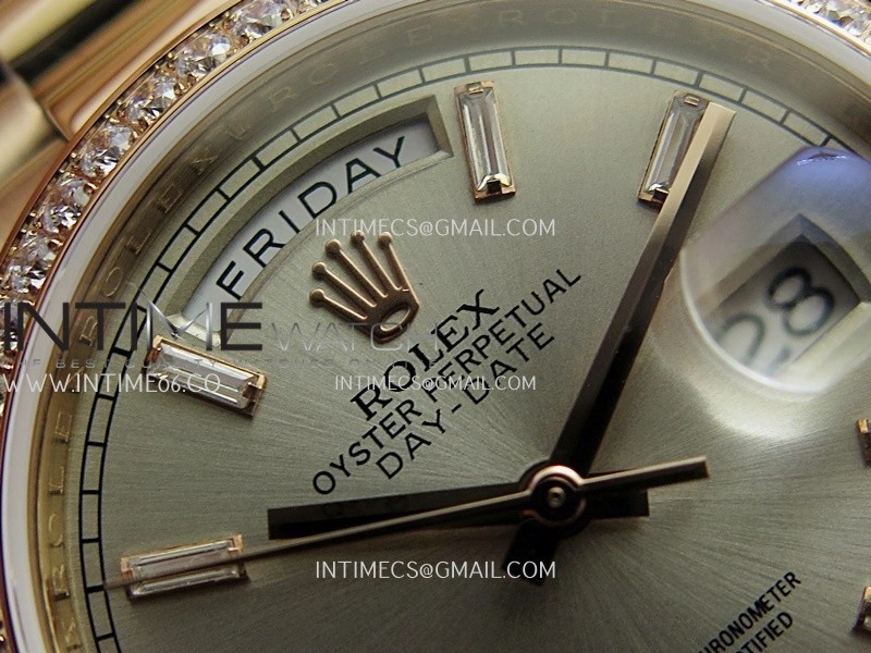Day Date 128345 RG Gain Weight KF 1:1 Silver Dial T Diamond Marker On President Bracelet A2836