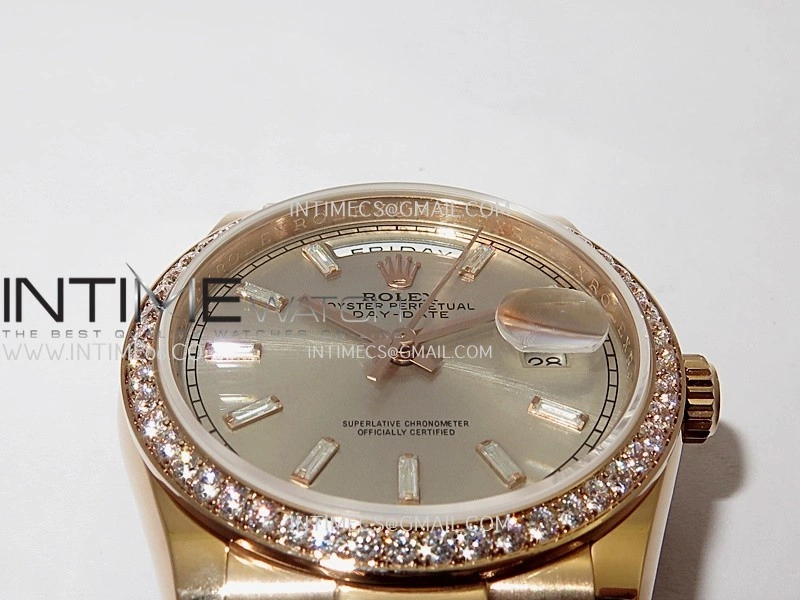 Day Date 128345 RG Gain Weight KF 1:1 Silver Dial T Diamond Marker On President Bracelet A2836