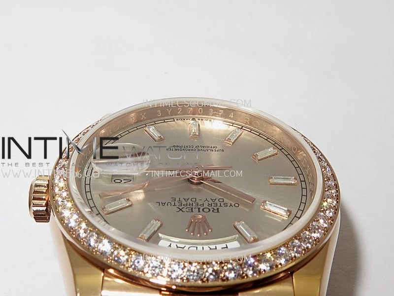 Day Date 128345 RG Gain Weight KF 1:1 Silver Dial T Diamond Marker On President Bracelet A2836