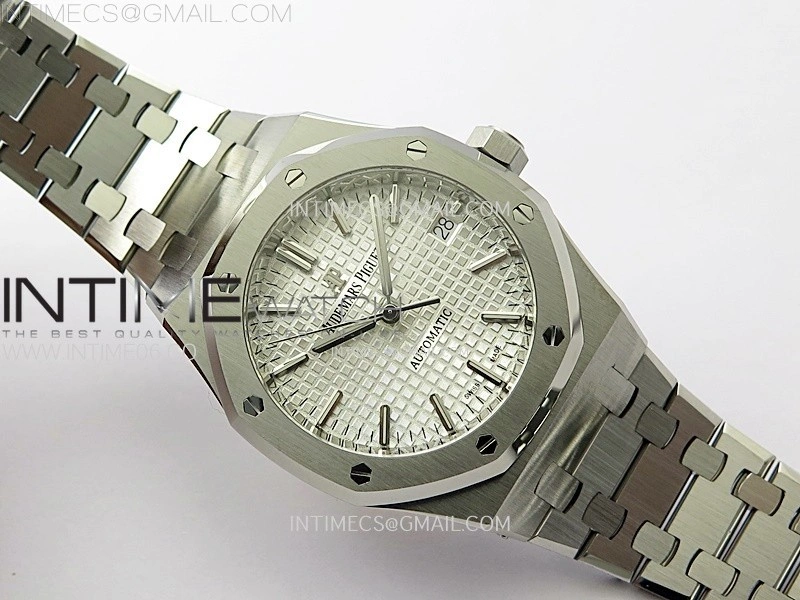 Royal Oak 37mm 15450 SS ZF 1:1 Best Edition Silver Textured Dial on SS Bracelet SA3120 Super Clone