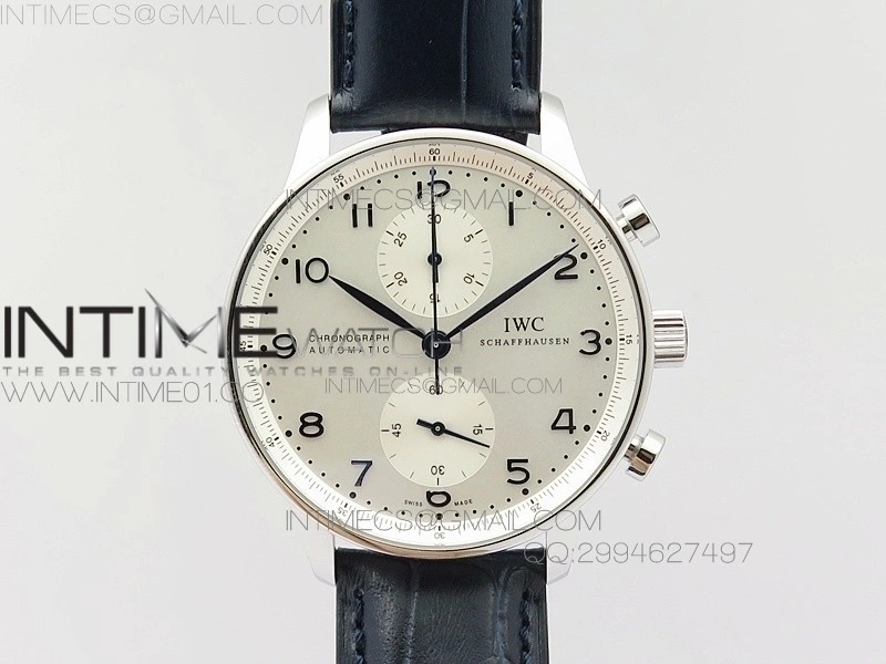 Portuguese IW371446 ZF V3 1:1 Best Edition SS White Dial Blue Markers on Blue Leather Strap A79350