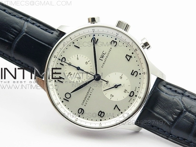 Portuguese IW371446 ZF V3 1:1 Best Edition SS White Dial Blue Markers on Blue Leather Strap A79350