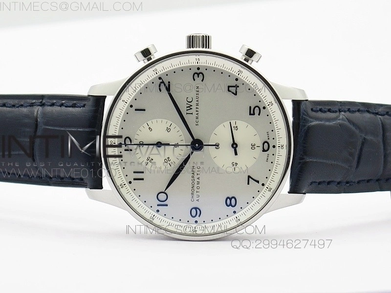 Portuguese IW371446 ZF V3 1:1 Best Edition SS White Dial Blue Markers on Blue Leather Strap A79350