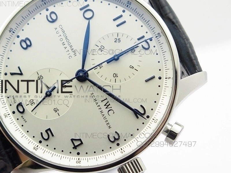 Portuguese IW371446 ZF V3 1:1 Best Edition SS White Dial Blue Markers on Blue Leather Strap A79350
