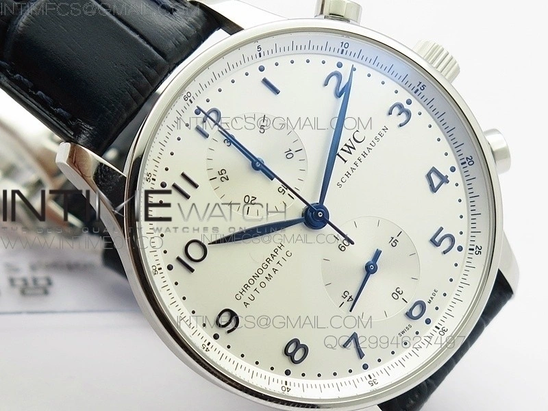 Portuguese IW371446 ZF V3 1:1 Best Edition SS White Dial Blue Markers on Blue Leather Strap A79350