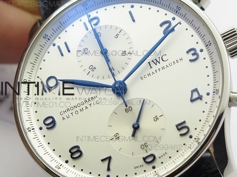 Portuguese IW371446 ZF V3 1:1 Best Edition SS White Dial Blue Markers on Blue Leather Strap A79350