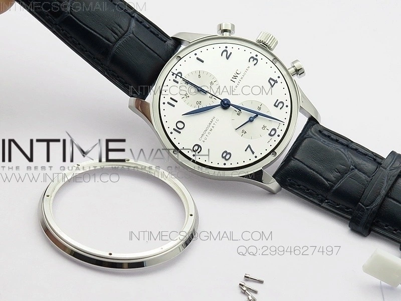Portuguese IW371446 ZF V3 1:1 Best Edition SS White Dial Blue Markers on Blue Leather Strap A79350