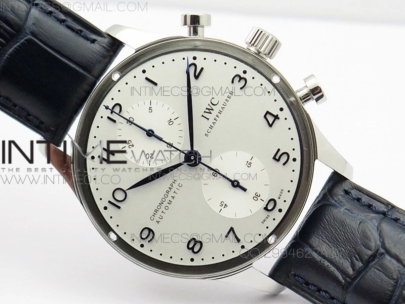 Portuguese IW371446 ZF V3 1:1 Best Edition SS White Dial Blue Markers on Blue Leather Strap A79350