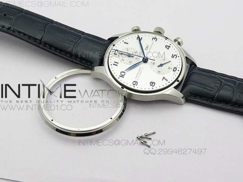 Portuguese IW371446 ZF V3 1:1 Best Edition SS White Dial Blue Markers on Blue Leather Strap A79350