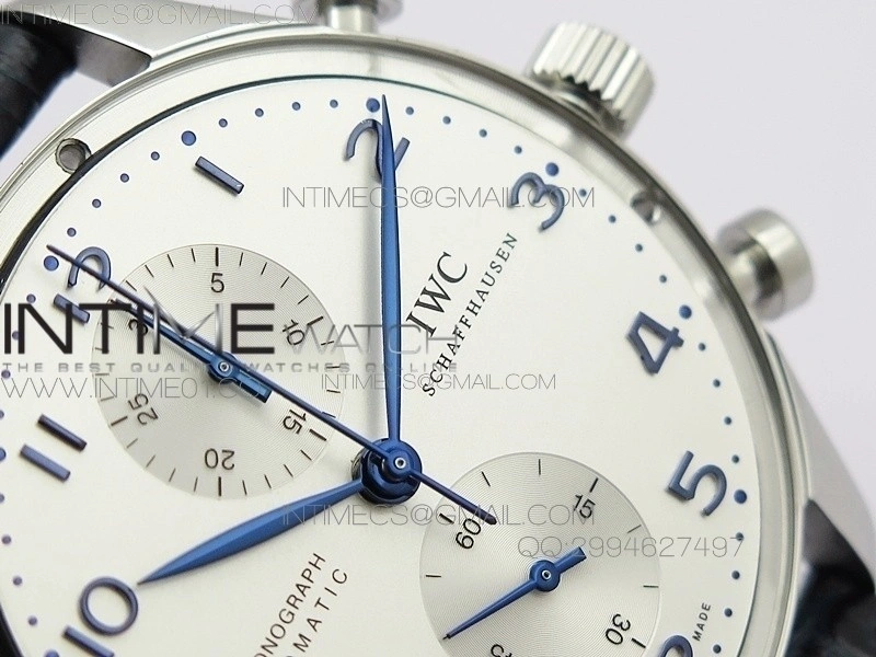 Portuguese IW371446 ZF V3 1:1 Best Edition SS White Dial Blue Markers on Blue Leather Strap A79350