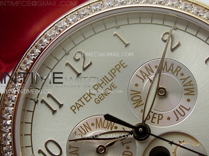 Annual Calendar 4947R Full Paved Diamonds N1F Best Edition Silver Dial on Red Leather Strap A324