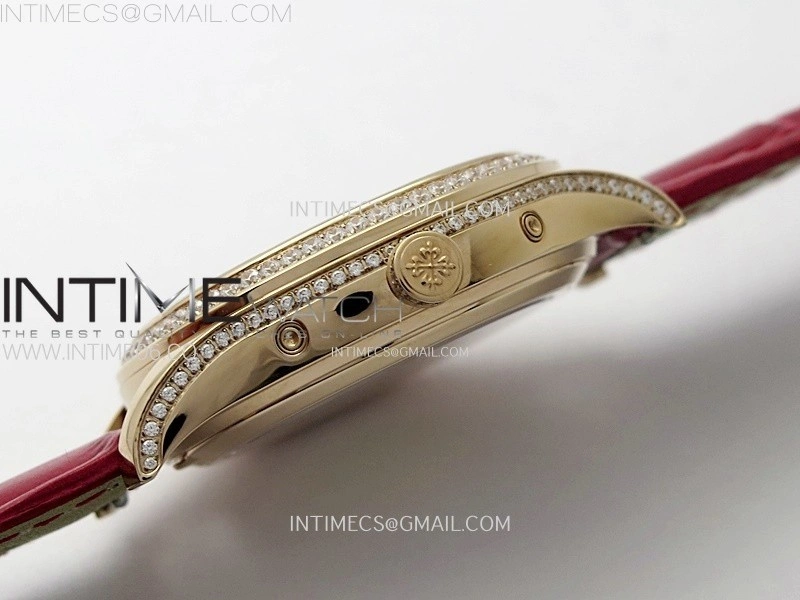 Annual Calendar 4947R Full Paved Diamonds N1F Best Edition Silver Dial on Red Leather Strap A324