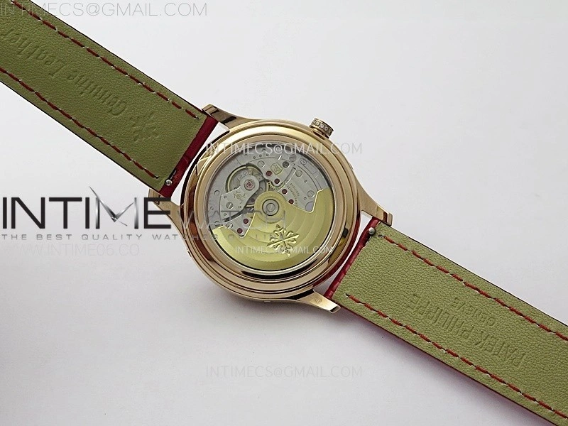 Annual Calendar 4947R Full Paved Diamonds N1F Best Edition Silver Dial on Red Leather Strap A324