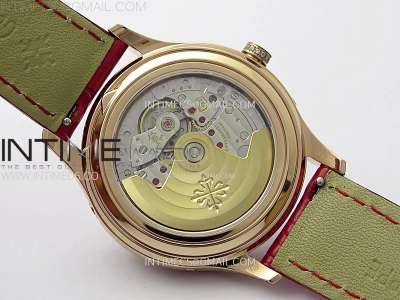 Annual Calendar 4947R Full Paved Diamonds N1F Best Edition Silver Dial on Red Leather Strap A324