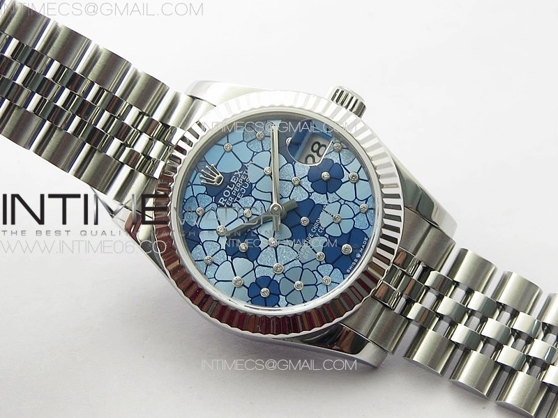 DateJust 31mm 278274 904L SS GMF Best Edition Blue Flowers Crystals Dial on 904L Jubilee Bracelet A2824