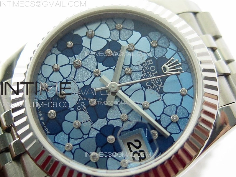 DateJust 31mm 278274 904L SS GMF Best Edition Blue Flowers Crystals Dial on 904L Jubilee Bracelet A2824