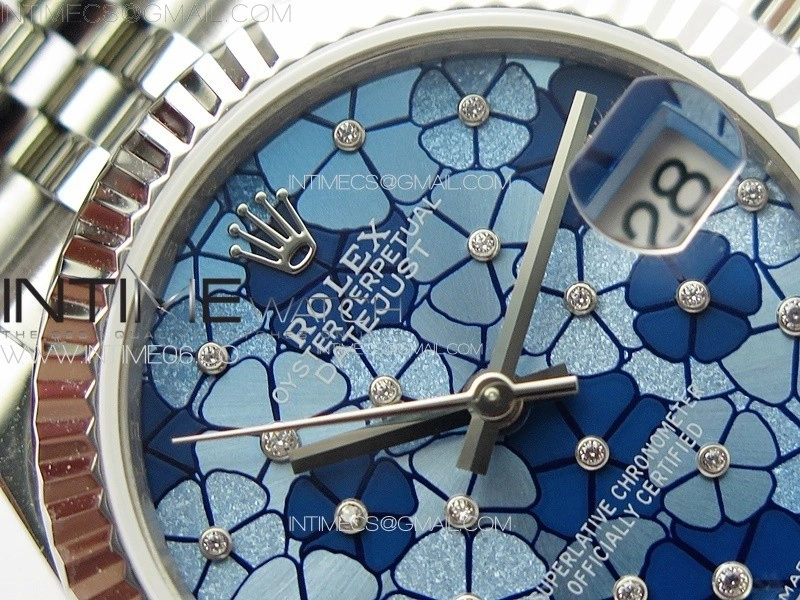 DateJust 31mm 278274 904L SS GMF Best Edition Blue Flowers Crystals Dial on 904L Jubilee Bracelet A2824