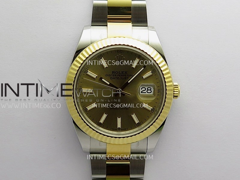 DateJust 41 126333 904L SS YG VF 1:1 Best Edition Gold Dial Stick Marker On SS YG Oyster Bracelet DD3235