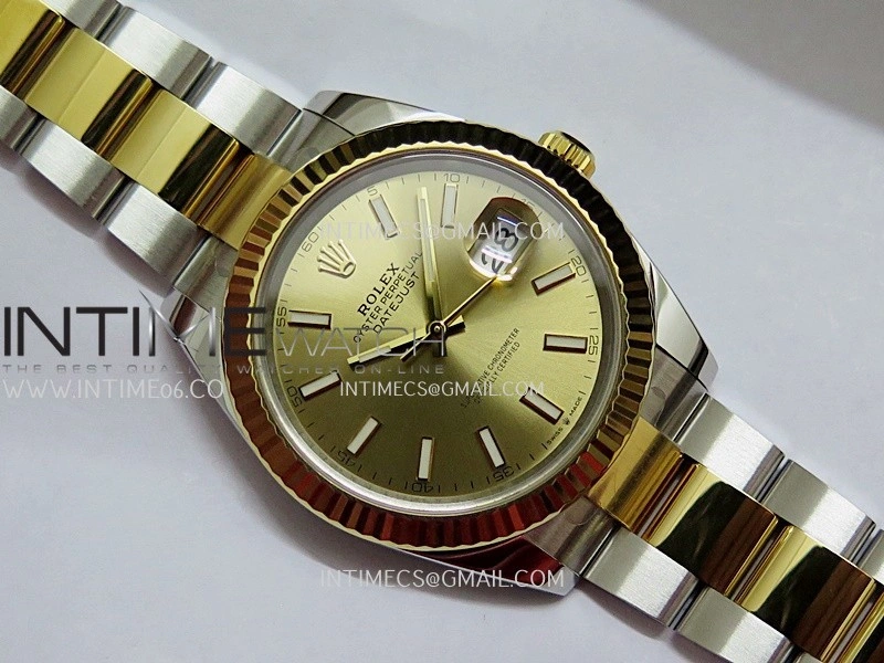 DateJust 41 126333 904L SS YG VF 1:1 Best Edition Gold Dial Stick Marker On SS YG Oyster Bracelet DD3235