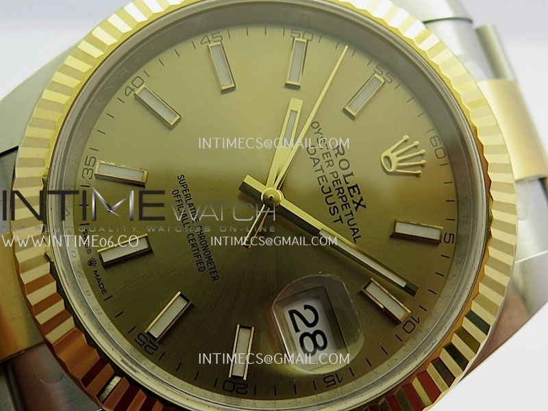 DateJust 41 126333 904L SS YG VF 1:1 Best Edition Gold Dial Stick Marker On SS YG Oyster Bracelet DD3235