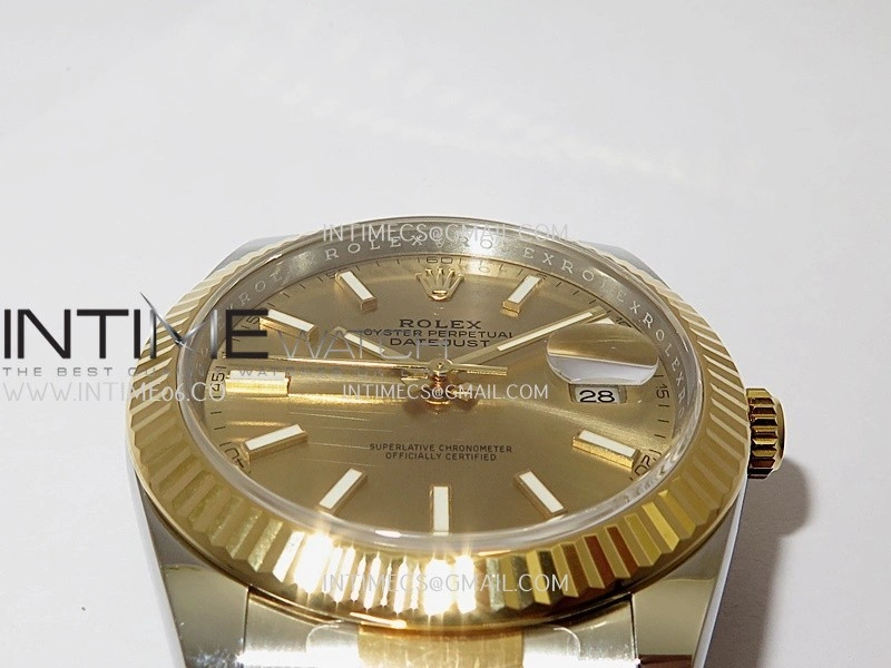 DateJust 41 126333 904L SS YG VF 1:1 Best Edition Gold Dial Stick Marker On SS YG Oyster Bracelet DD3235