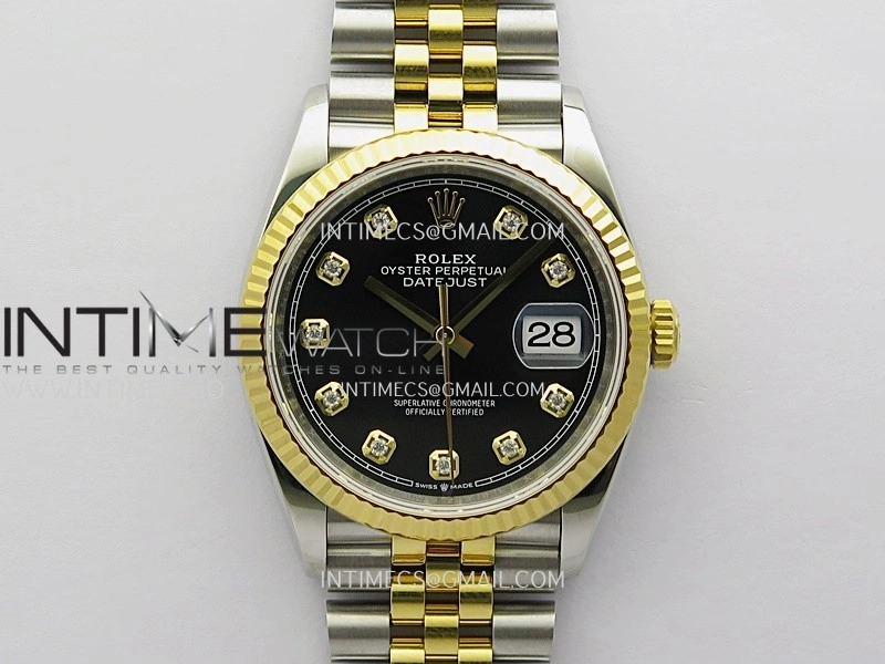 DateJust 126233 36mm 904L SS YG VSF 1:1 Best Edition Black Dial Diamond Marker On Jubilee Bracelet VS3235