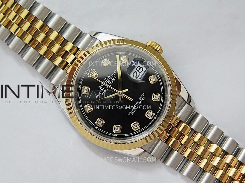 DateJust 126233 36mm 904L SS YG VSF 1:1 Best Edition Black Dial Diamond Marker On Jubilee Bracelet VS3235