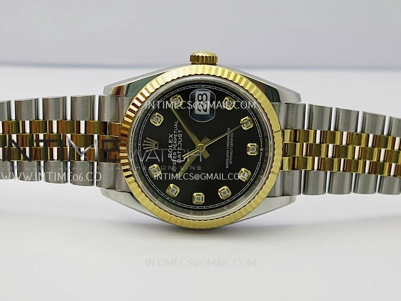 DateJust 126233 36mm 904L SS YG VSF 1:1 Best Edition Black Dial Diamond Marker On Jubilee Bracelet VS3235