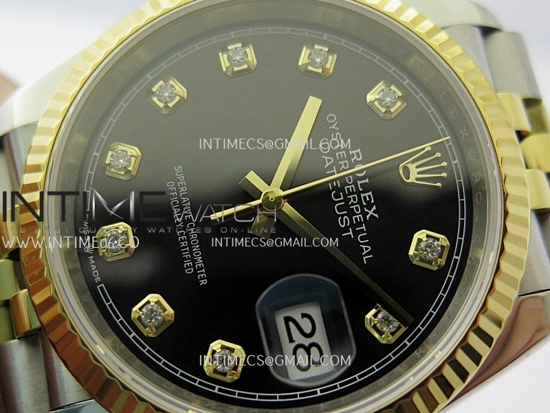 DateJust 126233 36mm 904L SS YG VSF 1:1 Best Edition Black Dial Diamond Marker On Jubilee Bracelet VS3235