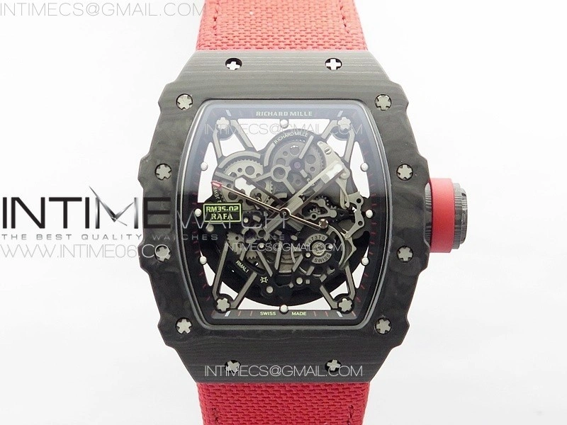 RM035-02 Forged Carbon Case KUF Best Edition Red Crown on Red Nylon Strap MIYOTA8215
