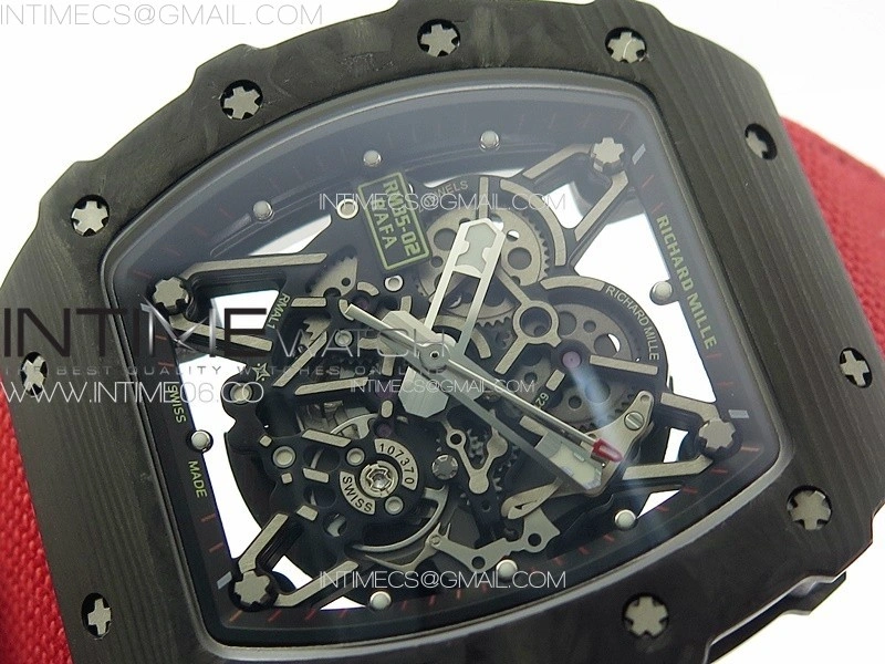 RM035-02 Forged Carbon Case KUF Best Edition Red Crown on Red Nylon Strap MIYOTA8215