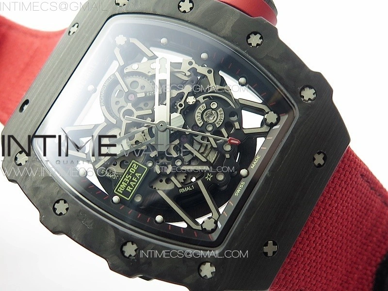 RM035-02 Forged Carbon Case KUF Best Edition Red Crown on Red Nylon Strap MIYOTA8215