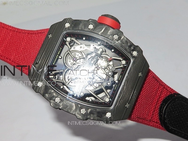 RM035-02 Forged Carbon Case KUF Best Edition Red Crown on Red Nylon Strap MIYOTA8215