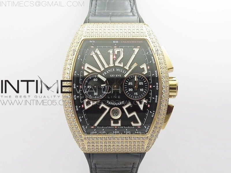 Vanguard V45 Chrono RG pave crystals ABF Best Edition Black Dial on Black Gummy Strap A7750