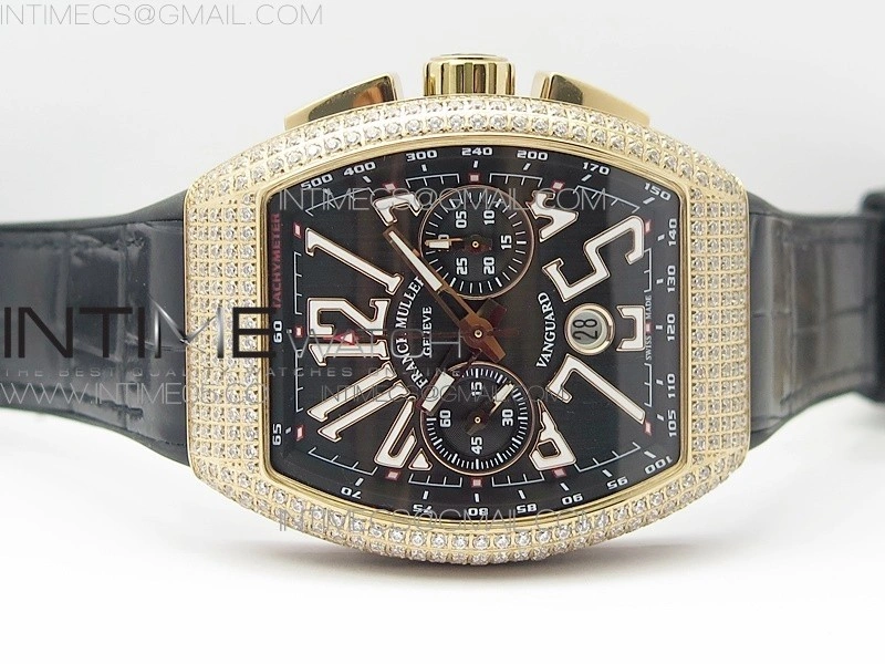 Vanguard V45 Chrono RG pave crystals ABF Best Edition Black Dial on Black Gummy Strap A7750
