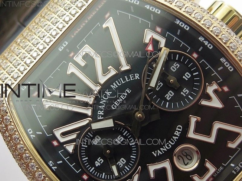 Vanguard V45 Chrono RG pave crystals ABF Best Edition Black Dial on Black Gummy Strap A7750
