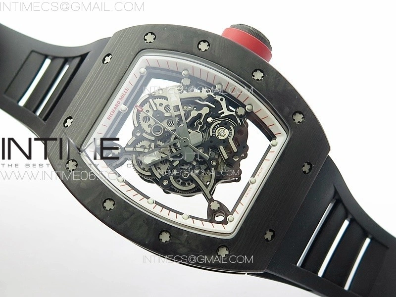 RM055 Forged Carbon Case KUF Best Edition Red Crown on Black Rubber Strap MIYOTA8215
