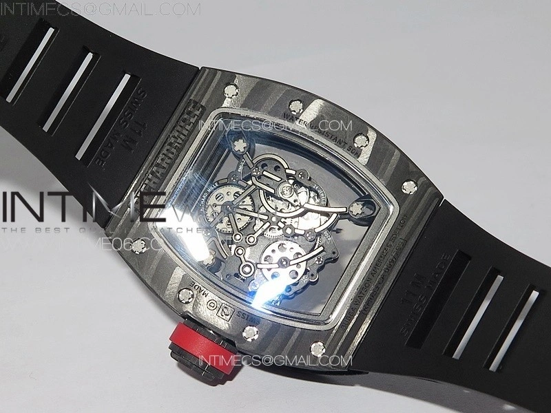 RM055 Forged Carbon Case KUF Best Edition Red Crown on Black Rubber Strap MIYOTA8215