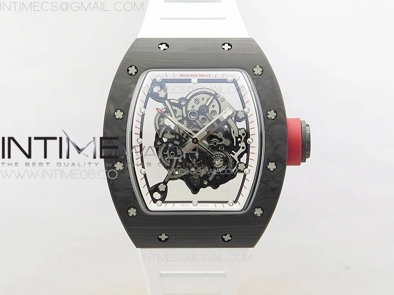 RM055 Forged Carbon Case KUF Best Edition Red Crown on White Rubber Strap MIYOTA8215