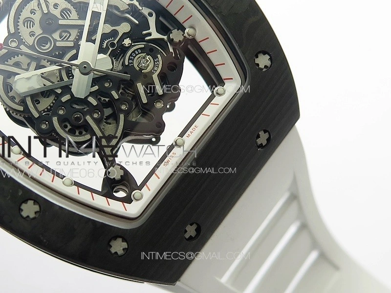 RM055 Forged Carbon Case KUF Best Edition Red Crown on White Rubber Strap MIYOTA8215
