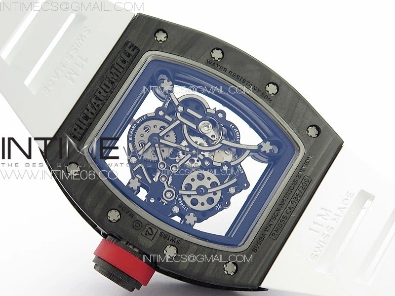 RM055 Forged Carbon Case KUF Best Edition Red Crown on White Rubber Strap MIYOTA8215
