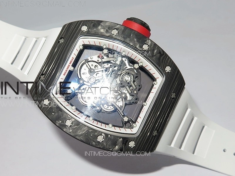RM055 Forged Carbon Case KUF Best Edition Red Crown on White Rubber Strap MIYOTA8215
