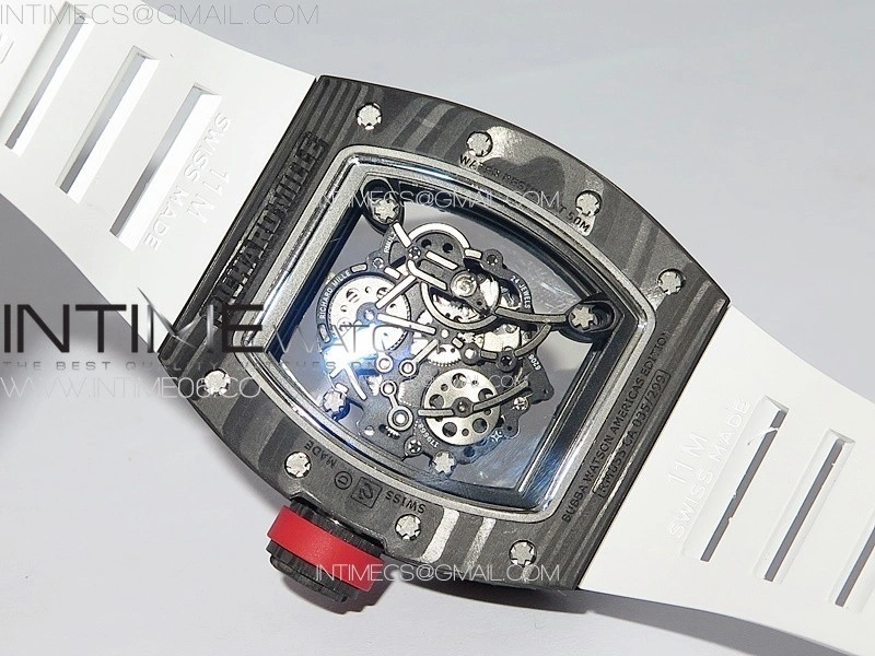 RM055 Forged Carbon Case KUF Best Edition Red Crown on White Rubber Strap MIYOTA8215
