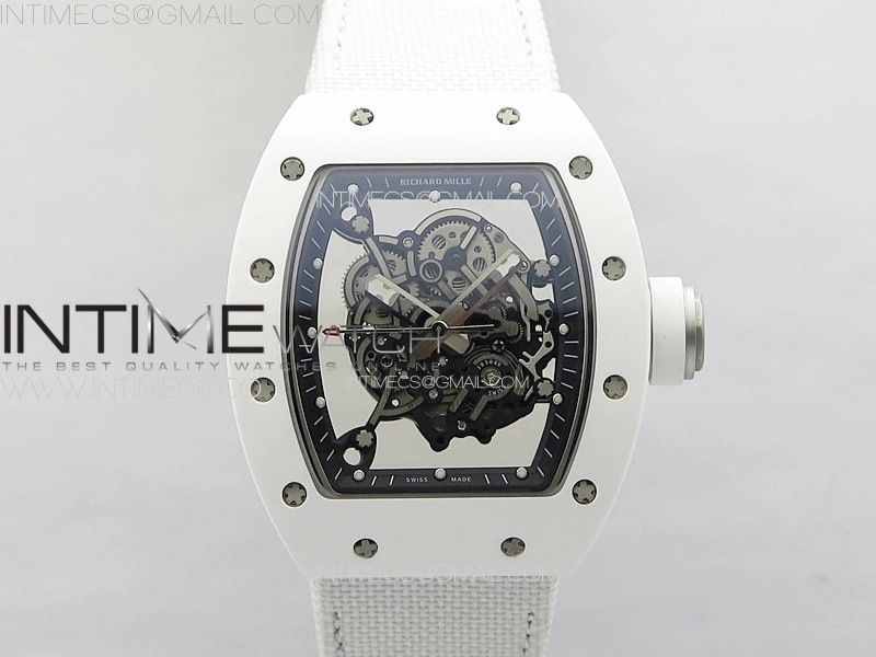 RM055 Real Ceramic Case KUF Best Edition White Crown on White Nylon Strap MIYOTA8215
