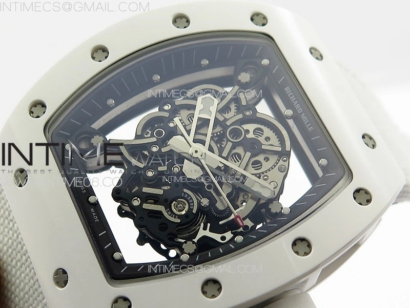 RM055 Real Ceramic Case KUF Best Edition White Crown on White Nylon Strap MIYOTA8215