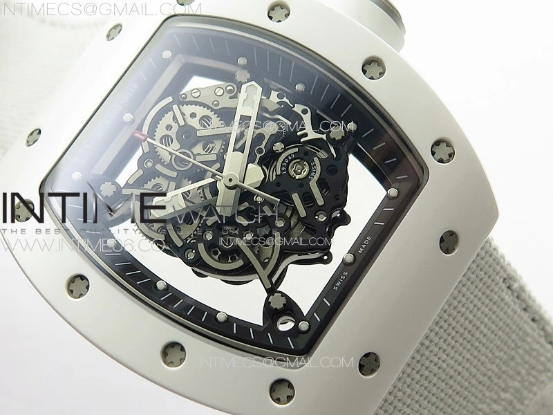 RM055 Real Ceramic Case KUF Best Edition White Crown on White Nylon Strap MIYOTA8215